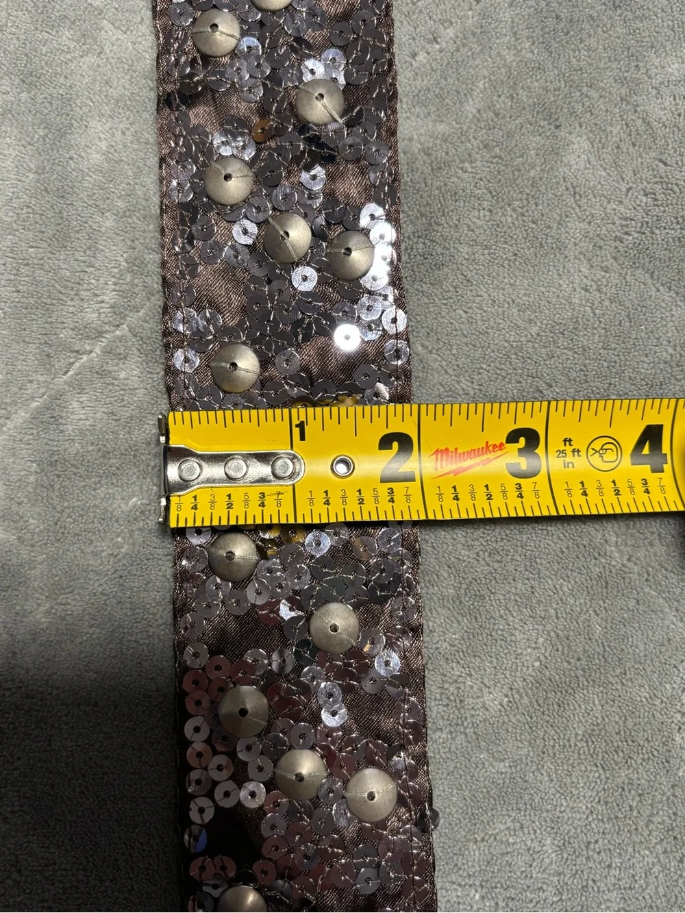 Brown Sequined Belt with Loop Buckle